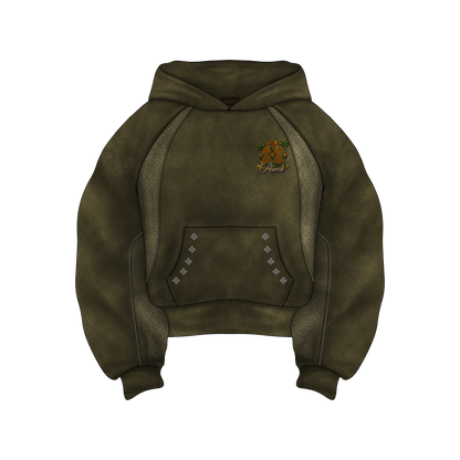 Green hoodie with a logo on a white background