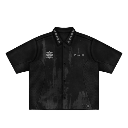 Black short-sleeve shirt with brand logo on a white background