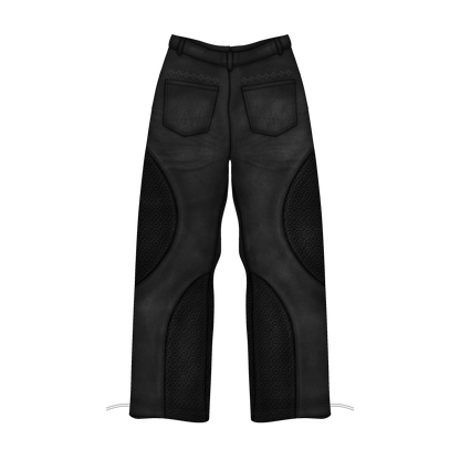 Black equestrian riding pants with protective padding on a white background